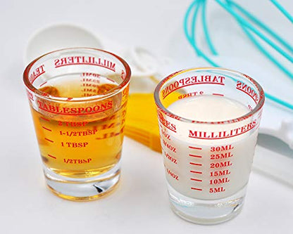 Shot Glasses Measuring Cup 2 Pieces Liquid Heavy Glass 30 Milliliter Scaled Measuring Glass for Liquid (Red, 30ml) - color: Red, size: 30ml