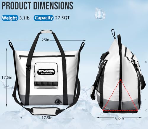 THKFISH Insulated Fish Cooler Bag, Fish Kill Bag for Caught Fish | 40x16in/25x17.5in Portable Waterproof Insulated Fish Bag Keeps Ice for 24 Hours - color: White-Grey-25x17.5x8.6"