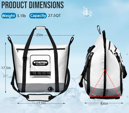 THKFISH Insulated Fish Cooler Bag, Fish Kill Bag for Caught Fish | 40x16in/25x17.5in Portable Waterproof Insulated Fish Bag Keeps Ice for 24 Hours - color: White-Grey-25x17.5x8.6"