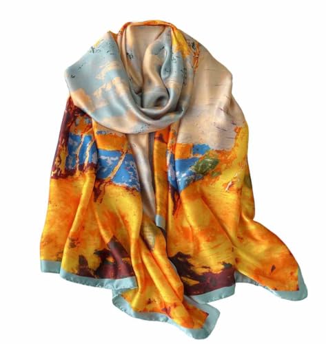 Xyueanlo Scarfs for Women Lightweight Scarves Fashion Print Floral Pattern Head Scarf Wraps Shawls - color: Blue Yellow