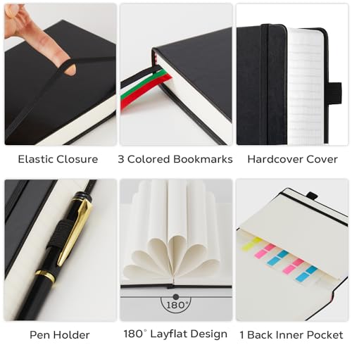 FOCUS DAY Notebooks College Ruled, A4 (8.5 x 11) Large Notebook Journal with 100GSM Lined Paper, Hardcover Leather Journaling Notebooks for Women & Men, 320 Pages, Big Black Notebook - color: 2.Black, size: A4