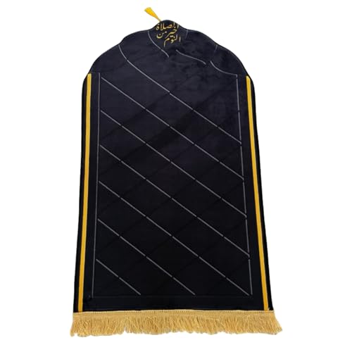 Simple Solid Muslim Prayer Rug Velvet Embossed Turkish Prayer Carpet Portable Islam Prayer Mat for Kids Islamic Janamaz Great Ramadan Eid Gift Elegant Sajadah with Tassel Salat Rug 50x80cm - color: Black