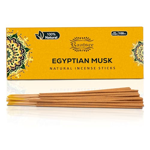 Raajsee Egyptian Musk Incense Sticks 100 Gm Pack-100% Pure Organic Natural Hand Rolled Free from Chemicals-for Church,Aroma Therapy,Relaxation,Meditation & Sensual Therapy - color: Egyptian Musk