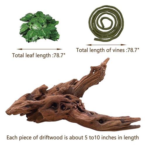 Hamiledyi Reptile Driftwood Decoration Natural Coral Driftwood Branches for Aquarium Reptiles Trunk Log Ornament Bendable Jungle Climbing Vines Decor for Bearded Dragon Lizad Amphibian Fish Tank