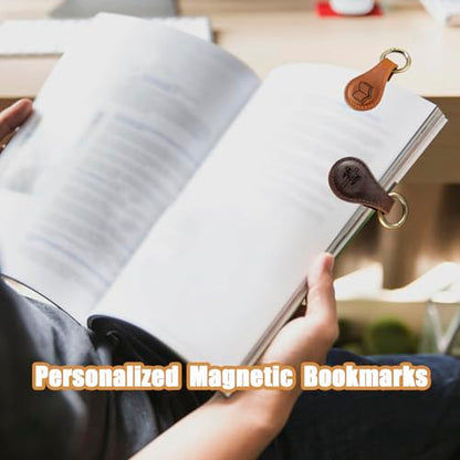 Personalized Magnetic Leather Bookmarks, Custom Magnetic Leather Bookmark with Logo Text, Magnetic Bookmarks for Women, Gift for Reader, Book Lover, Men, Women, Friend, Birthday (Bookmark with Ring) - color: Bookmark With Ring