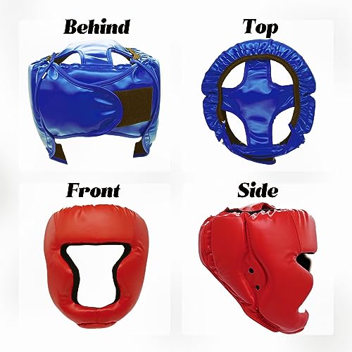 2 Pack Boxing Headgear Equipment for Taekwondo, Sparring, MMA, Muay Thai - Safety Helmet Protective Gear for Men Women Beginners - color: Blue,Red