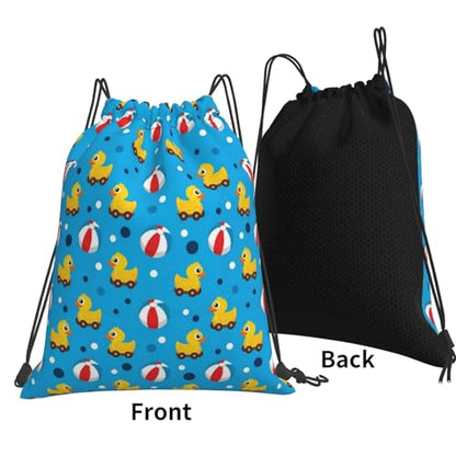 Polyester Cinch Sack Rubber Duck Pool Ball, Waterproof String Bag with Zipper Pocket for Soccer Basketball Ball Storage - color: Pattern (370)