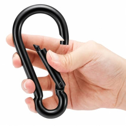 Stainless Steel Spring Snap Hook Carabiner - 304 Stainless Steel Caribeener Clips, Set of 6 - color: Black, size: 5.3 Inch