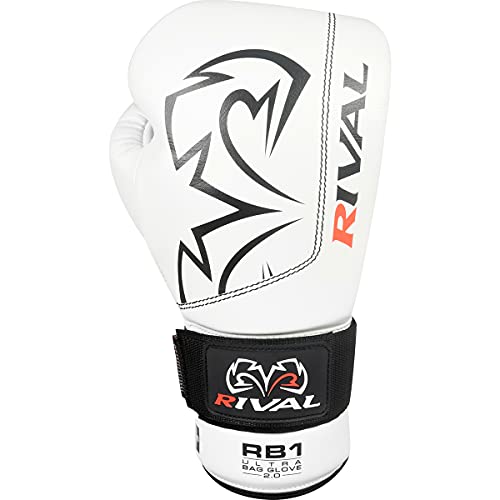 RIVAL Boxing RB1 2.0 Ultra Bag Gloves, Hook and Loop Closure, Super-Resistant Microfiber, High-Density Foam, Breathable Mesh Palm - color: White, size: Medium