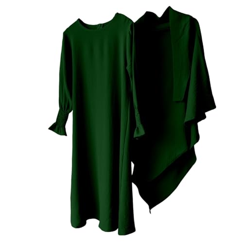 Muslim Dress for Girls Prayer Abaya with Hijab Toddler Islamic Cardigan Clothes Kaftan Robe Maxi Dresses Ramadan - color: Green, size: 5-6 Years