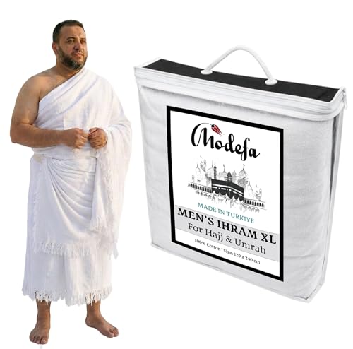 Modefa Plus Size Extra Large Ihram for Umrah Men Towel Set - Unsewn Ahram Hajj Essentials for Men Umrah Essentials Ehram - 120 x 240cm per Towel 2 Towels Turkish 100% Cotton 1250 Grams (XL Ihram) - style: XL Ihram