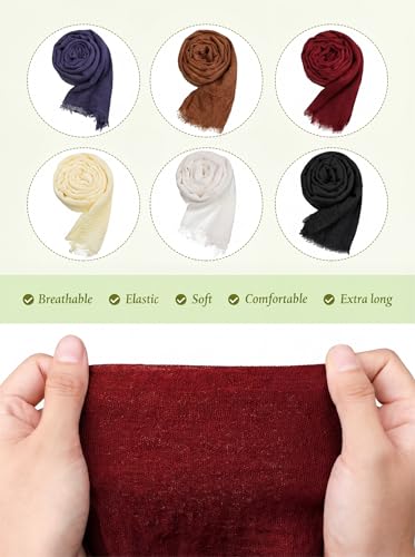 Geyoga 6 Pcs Women Scarf Shawl Hijab Scarves Cotton Crinkle Hijab for Women Blend Shawl Crinkle Wrap Head for Seasons - color: Everyday Tones