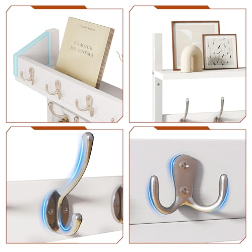 YMYNY 31.5" Coat Rack Wall Mount with Shelf, 4 in 1 Key and Coat Hanger with 12 Metal Hooks, Wall Shelf with Hooks & Mail Holder for Living Room, Bedroom, White, HWS007W-2 - color: White, size: 31.5" - 4-in-1