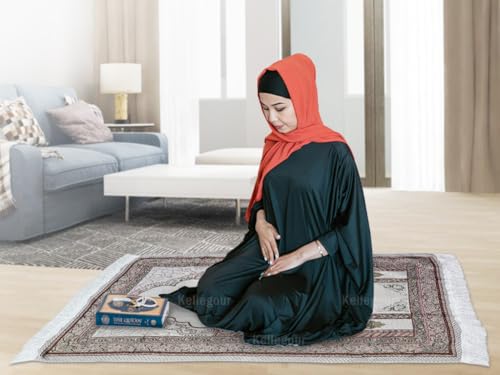 Kellegour Portable Muslim Prayer Rug and Beads,Soft Islamic Prayer Rug,Sajadah for Islam Prayer Carpet Mat,Muslim Praying Mat,Travel Prayer Mat Ramadan Gift,with Bag and Compas (1) : Home & Kitchen