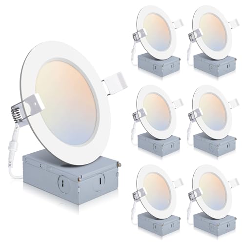POWERASIA 6 Pack 4 Inch LED Recessed Lighting, 5CCT Canless Wafer, White - color: 6P-5CCT-WH, size: 4INCH
