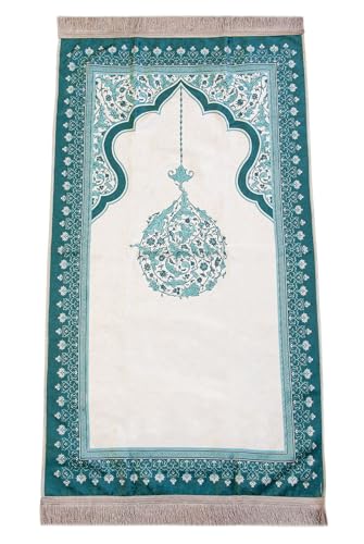 ihvan online Muslim Prayer Rug with Portable Elegant Fabric Bag, Janamaz, Sajadah, Soft Islamic Prayers Rug, Islamic Gifts for Eid Ramadan, Travel Prayer Carpet Mat, Green - color: Green