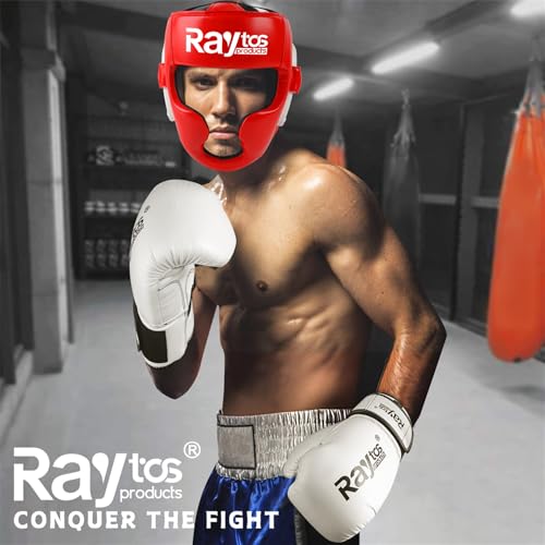 Boxing Headgear for Men Women – Professional Lightweight Open Face Head Guard, Breathable Protection, Secure Fit for MMA Muay Thai Kickboxing Sparring Training - color: Red
