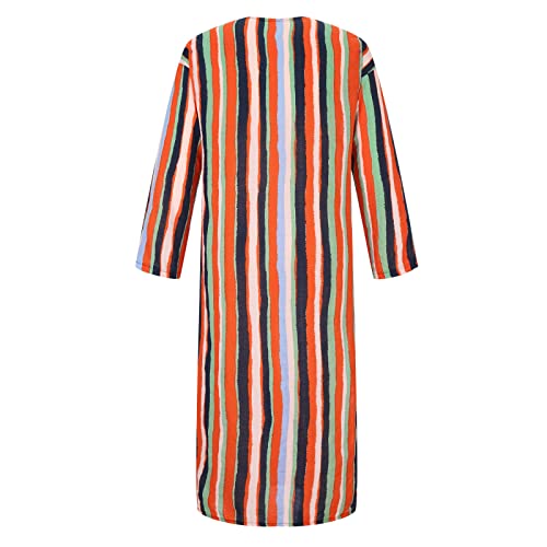 Men's Striped Robe Button Up Long Sleeve Kaftan Thobe Splits Long Gown Casual Shirt Ramadan Mosque Madrasa Outfits - color: Orange, size: XX-Large