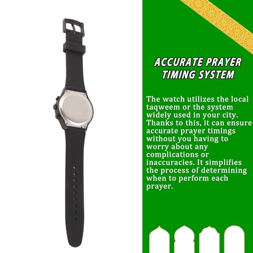 Muslim Black Watch Prayer Modern Sport Compass Alarm for Muslim Men Women Modern Sport Worldwide Time Watch Islamic