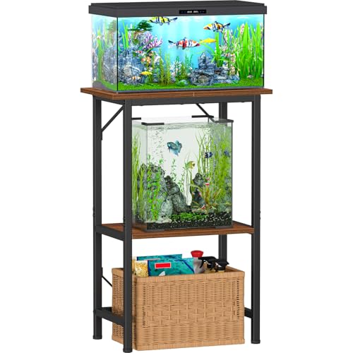Snughome 10 Gallon Fish Tank Stand, Aquarium Stand 2-Tier Storage Shelves, Heavy Duty Terrarium Stand for Home Office Fish Tank Shelf, 20.47" L x 11.02" W x 30.7" H, Rustic Brown - color: Rustic Brown, size: 10 Gal-2 Tier