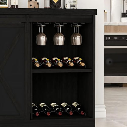 JassmiPkwy Coffee Bar Cabinet with Fridge Space, Wine Cabinet with Rack, Power Outlet for Dining Room Living Room, Black - color: Black