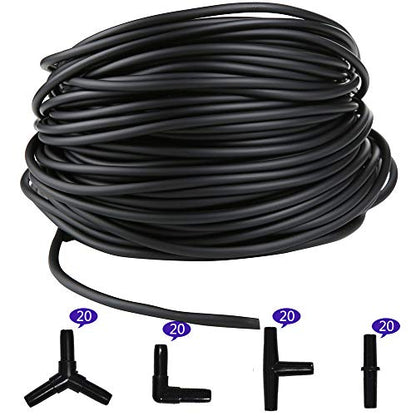 Aquarium 165 Feet Standard 3/16" Black Flexible Airline Tubing | Black Plastic Connectors, For Fish Tank, Terrariums, Hydroponics - size: 165 Feet with connectors