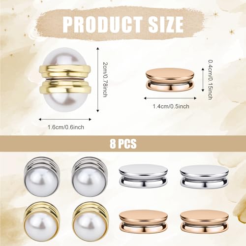 8pcs Hijab Magnetic Pins, Matte Plating Hijab Magnets Pearl Veil Pin Magnetic Scarf Clasp Brooch Strong Hijab Magnet Pins Buttons for Women Clothing Dress Scarves (Gold & Silver)