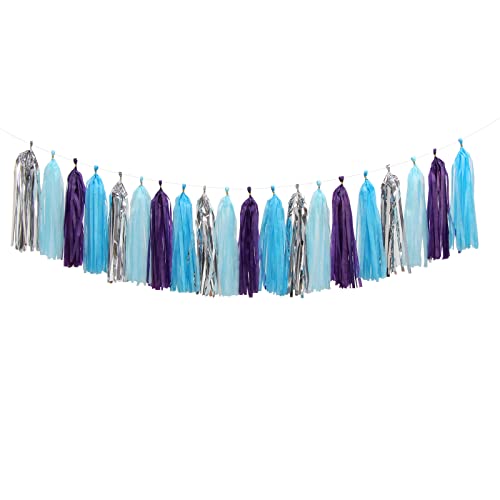 Purple-Blue Silver Frozen Party-Decorations Tassel-Garland -20pcs Winter Girl Birthday New Year Christmas Tassels Banner Streamers Wonderland Mermaid Baby Shower Wedding Supplies Party Decor Panduola - color: Purple-blue Silver