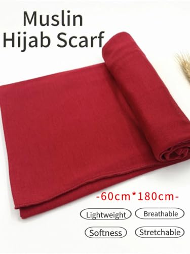 Hijab Scarf for Women Soft Muslim Hijabs Head Wrap Scarves Fashion Long Hair Shawls Stretchy Muslin Headscarf - color: Wine Red Hijab Scarf for Women