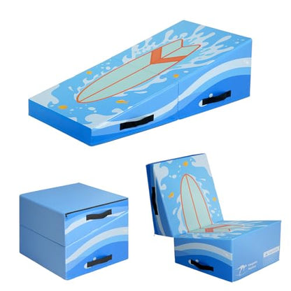 Kangaroo Hoppers Gymnastics Cheese Wedge Mat for Kids Ages 1-12 | 3 Sizes Folding Incline Mat with High-Density EPE Foam and Removable PVC Leather Cover, Home Gym Training Equipment - color: Blue, size: 48" x 24" x 14"