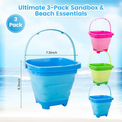 Shindel Collapsible Bucket for Kids, Foldable Pail Bucket for Beach Toys, Summer Toys, Camping Gear, Beach Party, Fishing, and Fun Summer Activities - color: Mix 1