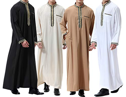 Islamic Mens Clothing Kaftan Maxi-Muslim Male Shirt Long Sleeve Abaya Dubai Cotton… - color: Black-b, size: X-Large