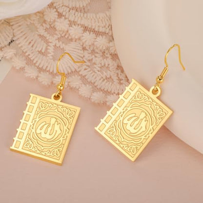 Earring with Allah square-shaped Earring Islam Surah Koran Muslim Amulet Allah Earring Religious Earring Jewelry for Birthday - color: Allah-E-G
