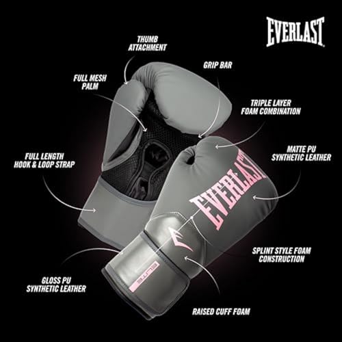 Everlast Elite 2 Boxing Gloves - color: Grey/Pink, size: 12 oz