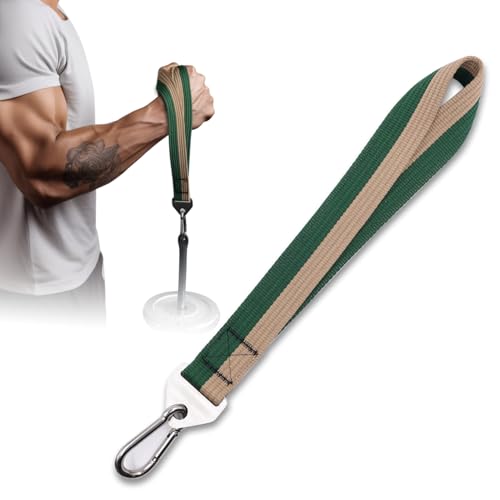 Double-Sewn Thick Arm Wrestling Training Strap with Stainless Steel Triangular Buckle – Durable Arm Wrestling Belt for Free Weights and Cable Machine Training - color: Green