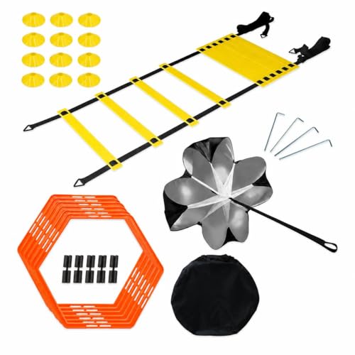 Agility Training Set, Speed Training Set with Ladder, Cones, Hurdles & Parachute, Athletic Gear for Football Basketball, Includes Carry Bag - style: Speed Agility Training Set III