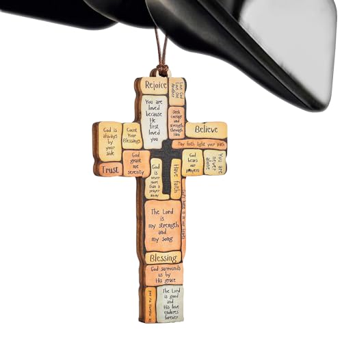Car Accessories Christian Gifts for Women Men, Cross for Car Religious Gift | Rosary Mirror Hanging Accessories, Jesus College Care Gift, Boo Basket Stuffers For Women - Scan For Daily Bible Verse - color: Faithful
