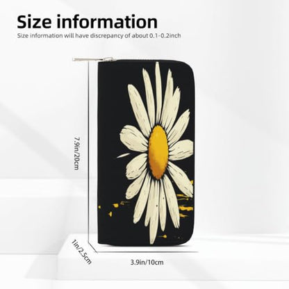 Stylish Daisy PU Leather Long Wallet for Women Men, Zipper Clutch Wallet RFID Card Holder Organizer - color: Stylish Daisy