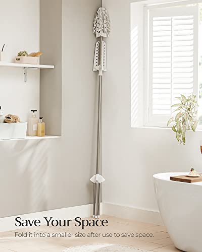 SONGMICS 2단 의류 건조대, 182.9cm(72인치) 접이식 세탁 건조대, 행거용 회전 가능한 팔 3개, 클립 24개, 스테인리스 스틸, 옷 27피스용, 화이트 및 실버 ULLR512W01 - color: 화이트 + 실버, style: 2단 클립