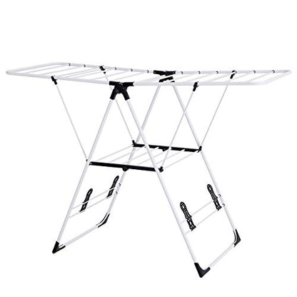 GOFLAME Steel Clothes Drying Rack with Adjustable Wings, Foldable Gullwing Collapsible Laundry Drying Rack with Shoe Holder and Shelves, Space Saving Drying Rack for Underwear, Socks, Pants - size: 54.5" x 22" x 36.5"