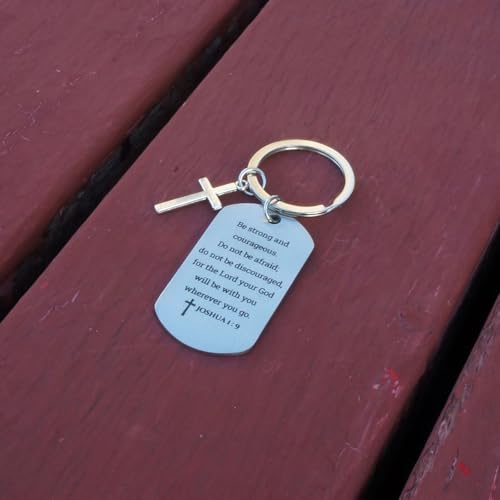 Inspirational Scripture Keychain with Cross - Bible Verse Matte Key Chain Religious Gift for Christian - style: Joshua 1:9