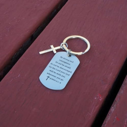 Inspirational Scripture Keychain with Cross - Bible Verse Matte Key Chain Religious Gift for Christian - style: Joshua 1:9