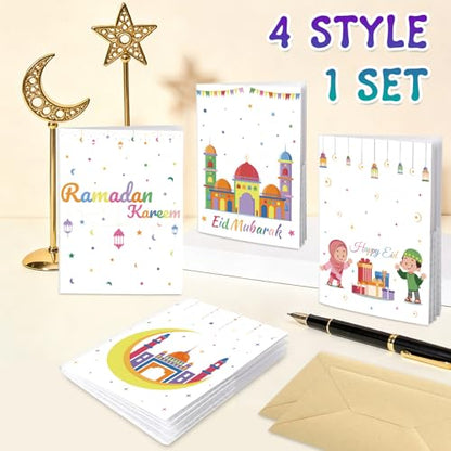 4 Sets Eid Gift Card Book, Eid Mubarak Money Holder Cards with Envelopes, Islamic Holiday Ramadan Kareem Gift Card Booklet Organizer for Family, Friends - color: Eid.Book