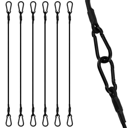 SDTC Tech 20 Inch Bungee Cord with Carabiner Hook, 6 Pack Superior Latex Straps Strong Small Elastic Rope with Clip for Luggage Rack, Shelves, Camping, Bike Rack, Hanging Plant, Black 5mm Dia. Cords - size: 20inch