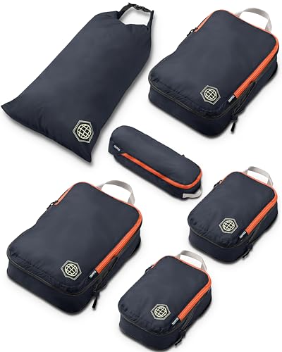 TRIPPED Travel Gear Compression Packing Cubes for Carry-On Travel 6-Pack - color: Volcano (Grey and Orange) Carry On Set, size: 6 Piece