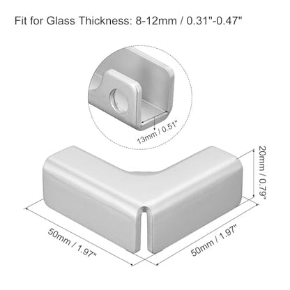 uxcell Glass Fixing Clip, 2pcs for 8-12mm Aluminum Alloy L-Shaped Glass Connector Combination Bracket Reinforced Clamp for Glass Display Cabinet, Fish Tank - size: 8-12mm