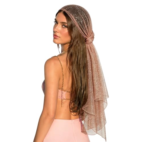 Sequin Scarf for Women Lightweight Mesh Shawl Wrap Bandana Hijab Headscarf for Summer Evening Dress - color: Lightnude