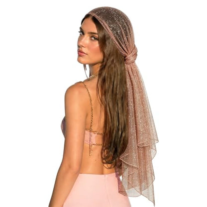 Sequin Scarf for Women Lightweight Mesh Shawl Wrap Bandana Hijab Headscarf for Summer Evening Dress - color: Lightnude