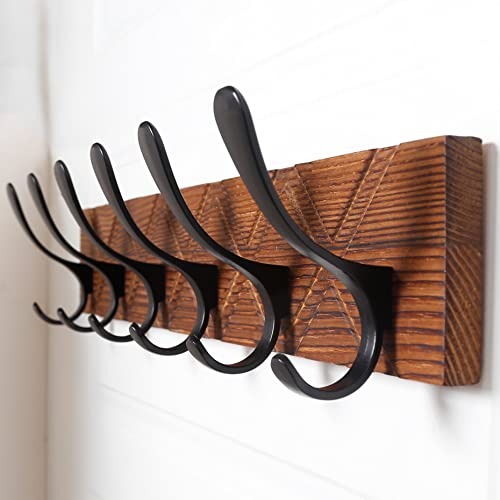 SKOLOO Coat Rack Wall Mount - Antique Wooden Carved- X Cross Coat Hook,Pack of 2, Wall Coat Hanger with 6 Hooks for Hanging Coats, Hats, Clothing, Scarfs, Brown & Black - color: Brown- X Cross