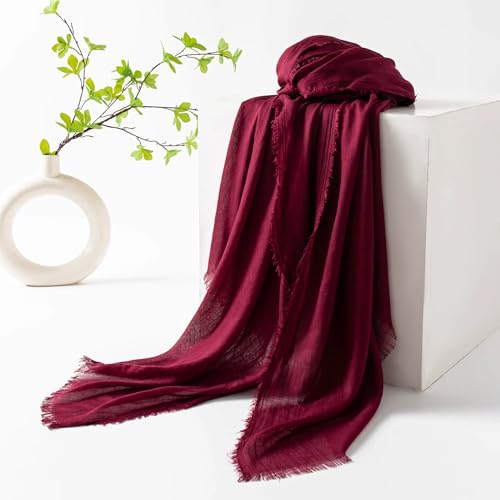 Women Summer Scarfs Large Long Lightweight Linen Beach Gauze Shawl Wrap 75”×40” - color: Ankela Red